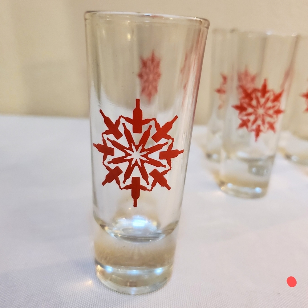 Lot of 6 Libbey Crisa MCM Tall Weighted Bottom Shot Glass Red Space Atomic Age